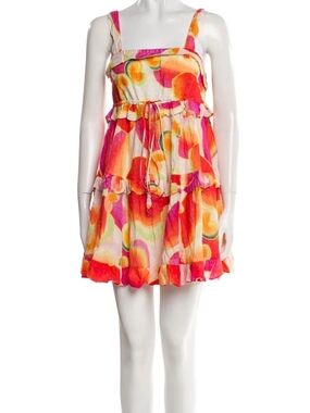 FARM Rio Orange Pink Abstract Mini Dress XS Cotton Festival Vacation Tropical